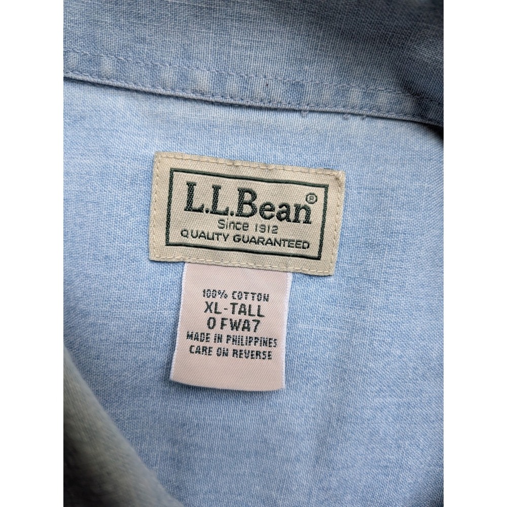 Vintage L.L. Bean Button Denim Shirt Mens XLT Trim Fit Tall Classic Workwear - Picture 6 of 7